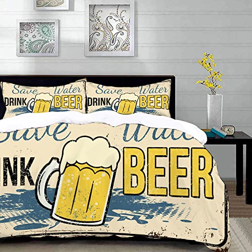 URSOPET Bettwäsche-Set, Mikrofaser,Spaß sparen Wasser Trinken Bier Vintage rostiges Blechschild,1 Bettbezug,1 Bettbezug 135 x 200 cm + 2 Kopfkissenbezug 50x80cm von URSOPET