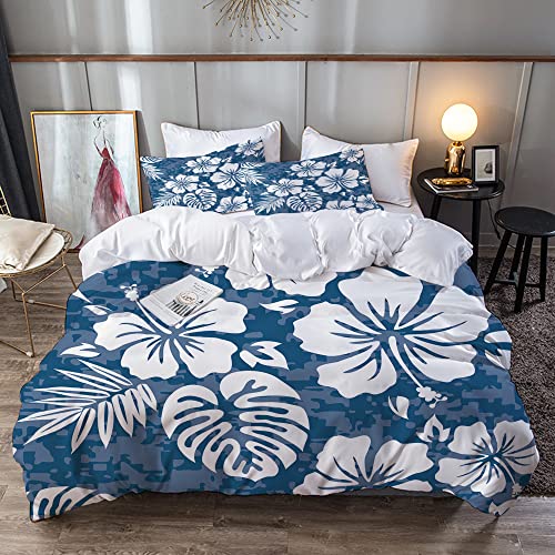 URSOPET Bettwäsche-Set,Mikrofaser,Blume Aloha hawaiianisches Muster Hibiscus Hawaii Tiki Surf polynesisch,1 Bettbezug 220 x 240 cm + 2 Kopfkissenbezug 80x80cm von URSOPET