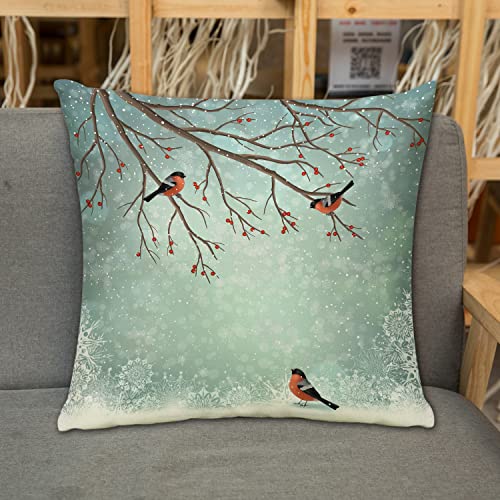 URSOPET Kissenbezug Zierkissenbezug Dekorative,Beere Winterlandschaft frostig Baum Vögel Gimpel Gimpel Christmas,Dekokissen Deko mit Verstecktem Reißverschluss für Sofa Büro Bett 45x45 cm von URSOPET