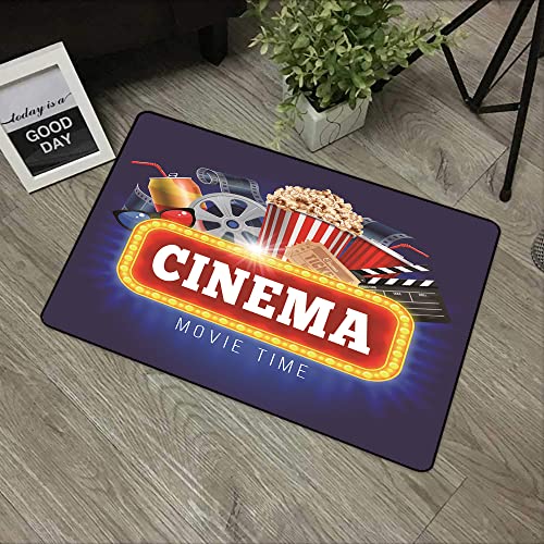 URSOPET Rutschfester Badvorleger,,Blue Movie Cinema Popcorn Drink Clapping Board Cinematograph Realistische Filmrolle,,Mikrofaser Duschvorleger Teppich für Badezimmer Küche Wohnzimmer 40x60 cm von URSOPET