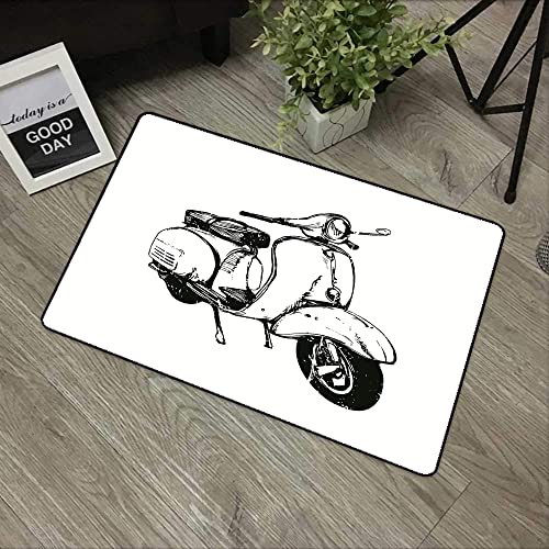 URSOPET Rutschfester Badvorleger,,Vintage Ink Hand Graphics Vespa Scooter Sketch Bike,,Mikrofaser Duschvorleger Teppich für Badezimmer Küche Wohnzimmer 40x60 cm von URSOPET