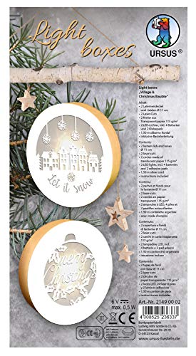 Ursus 21490002 - Light Boxes Dorf und Weihnachtskugel, Durchmesser ca. 11 cm, für 2 Light Boxes, weihnachtliche Fensterbilder, filigrane Motive gelasert, inklusive LED Licht, ideal als Raumdekoration von Ursus