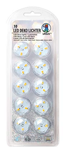 Ursus 18610000 - LED Deko Lichter, 10 Stück, Leuchtdauer ca. 12 Stunden, warmweißes Licht, wasserdicht, inklusive Batterien und Klebepads, ideal als Dekolicht, für Laternen und als Ersatz für Kerzen von Ursus