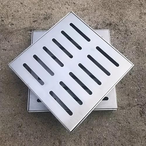 URUCHF Garden Drainage Rostabdeckung Drainage Quadratisch, Edelstahl Abflussrost Abdeckung Außen, Laubschutz Abflussabdeckung Groß für Hof Garten/Badezimmer/Küche(25cmx25cm) von URUCHF