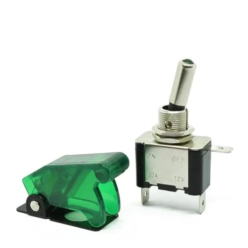 12V LED Kippschalter Licht beleuchtet 3pin ON Off 20A mit Aircraft Flip Up Cover Rot Grün 1Pcs(Transparent Green) von URUJAMOY