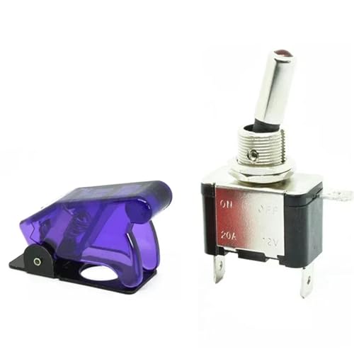 12V LED Kippschalter Licht beleuchtet 3pin ON Off 20A mit Aircraft Flip Up Cover Rot Grün 1Pcs(Transparent Purple) von URUJAMOY