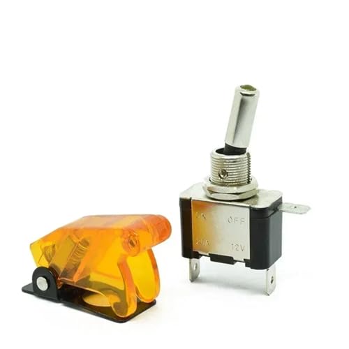 12V LED Kippschalter Licht beleuchtet 3pin ON Off 20A mit Aircraft Flip Up Cover Rot Grün 1Pcs(Transparent Yellow) von URUJAMOY