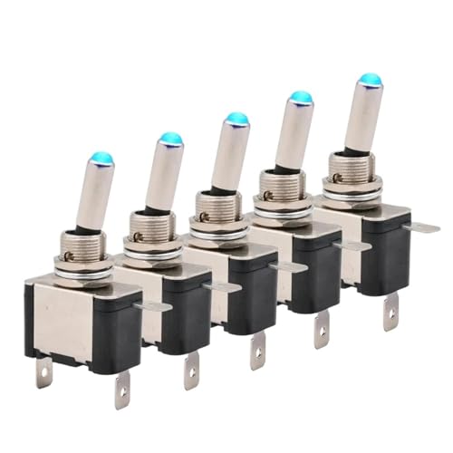 Beleuchteter 12V DC Kippschalter Rastend 2 Position 3pin EIN AUS 20A LED Licht Rot Grün Weiß 5Stk(Blue) von URUJAMOY