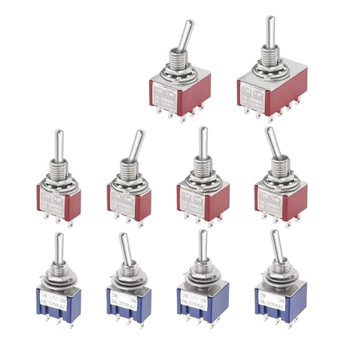 Kippschalter SPDT DPDT Wippschalter MTS 5A 6A 125V Selbstrückstellender Schalter 3A 250 AC 3 6PIN EIN-EIN EIN-AUS-EIN 1St(Red MTS-303) von URUJAMOY
