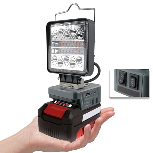 URUN Akku Lampe Für Einhell 18V,16W 1800LM mit 6 Modi Helligkeit Led Arbeitsleuchte, Flutlichter Baustellen Lampe,Akku Scheinwerfer mit Typ C und USB-Aufladung (Keine Batterie) von URUN