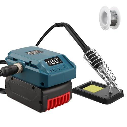 URUN Akku Lötkolben Set für Bosch Professional 18V System Akku,60W LCD Einstellbar Temperatur 180-480°C Cordless Lötkolben mit Saugstab | 20g Lötdraht, Lötkolbenständer Work für Bosch GBA Akku von URUN