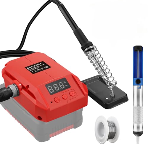 URUN Akku Lötkolben Set für Einhell 18V Akku,60W LCD Einstellbar Temperatur 180-480°C Cordless Lötkolben mit Saugstab | 20g Lötdraht, Lötkolbenständer Work für Einhell Power X-Change 18V Akku von URUN