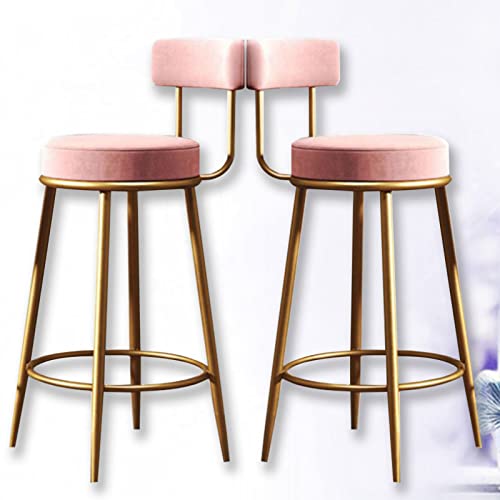 URYYRIT Barhocker 2er Set Samt Home Bar Milch Tee Shop Thekenhöhe Hocker Hochbarstuhl mit goldener Rückenlehne und Fußstütze Rosa gepolsterte Barhocker von URYYRIT