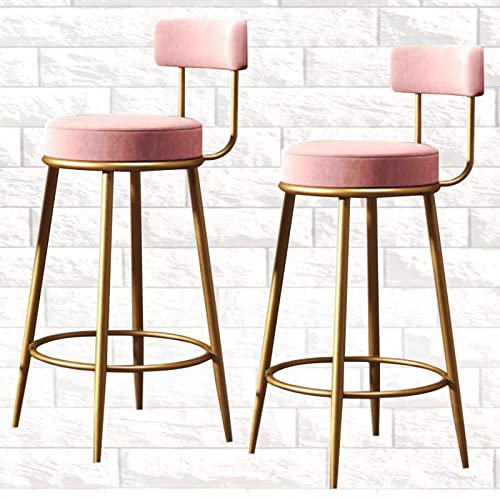 URYYRIT Rosa Hochbarstuhl 2er Set, Thekenhöhe Barhocker Polsterhocker Samt Barhocker Iron Art Frühstückshocker mit Fußstütze und Anti-Rutsch-Matte von URYYRIT