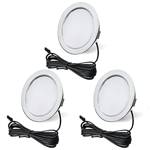 URing 3er Set LED Einbaustrahler 12V 3000K Warmweiß 3,5W, einbaustrahler flach 12V 300LM Bohrloch 55-58mm und 15mm Flache, Dimmbar Möbeleinbauleuchte Einbauspots LED Spot 12v mit 2M Kabel, Chrom von URing