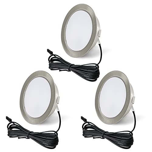 URing 3er Set LED Einbaustrahler 12V 3000K Warmweiß 3,5W, flach 12V 300LM Bohrloch 55-58mm und 15mm , Dimmbar Möbeleinbauleuchte Einbauspots LED Spot 12v mit 2M Kabel, Nickel von URing
