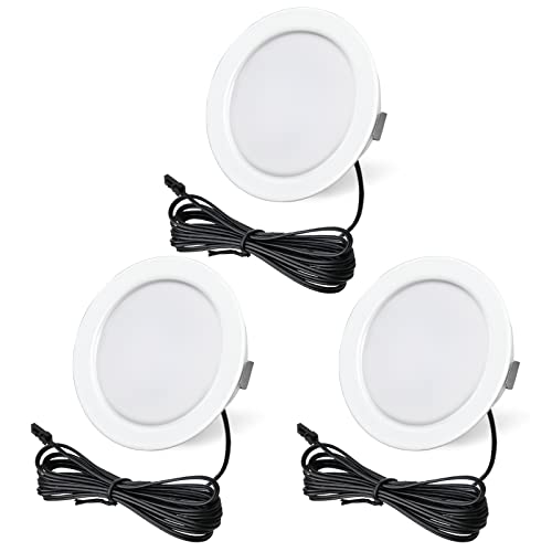 URing 3er Set LED Einbaustrahler 12V 4000K Neutralweiß 3,5W, Flach 300LM Bohrloch 55-58mm und 15mm, Dimmbar Möbeleinbauleuchte Einbauspots Mit 2M Kabel, Weiß von URing