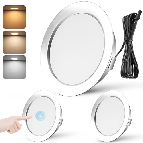 URing 3er Set LED Einbaustrahler 12V Dimmbar 55-58mm 3W Ultra Flach LED Spots 12V 3000K 4000K 6000K Deckenspots Einbauleuchten Küche Möbel Einbaustrahler Einbauspots Spot 12v mit 2M Kabel, Chrom von URing