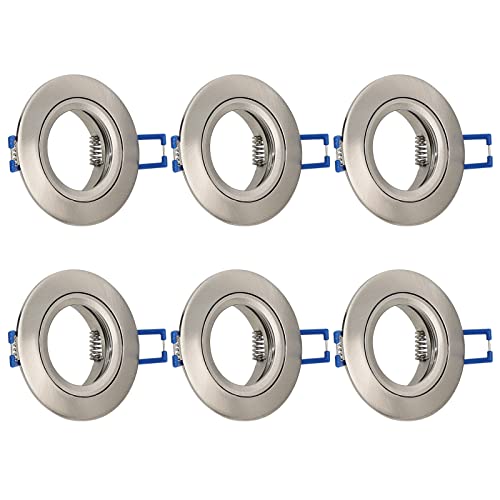 URing 6er Einbaustrahler GU10 Set Aluminium Nickel, Einbaustrahler Rahmen Einbaurahmen Spot Einbauspots inkl GU10 Fassung für LED Halogen, Rund Decken Einbauleuchten Lochdurchmesser 60-70mm, 230V von URing