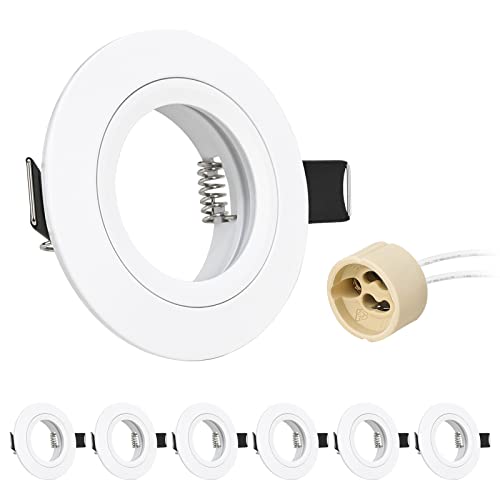 URing 6er Einbaustrahler GU10 Set Aluminium weiß Matt, Einbaustrahler Rahmen Einbaurahmen Spot Einbauspots inkl GU10 Fassung für LED Halogen, Rund Decken Einbauleuchten Lochdurchmesser 60-70mm, 230V von URing