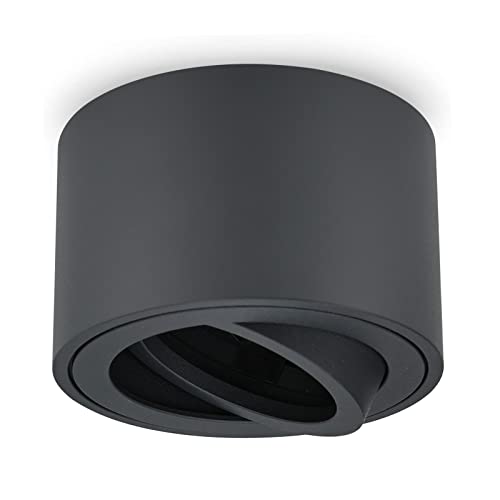 URing Aufbauspot Grau Schwenkbar Flach, Aufbaustrahler Deckenspot Aufputz für LED Module 230V, Aufputzleuchte Rund Decken Deckenleuchte Spot Ø 80x50 mm, Aluminium Matt, Glühbirne nicht inklusive von URing
