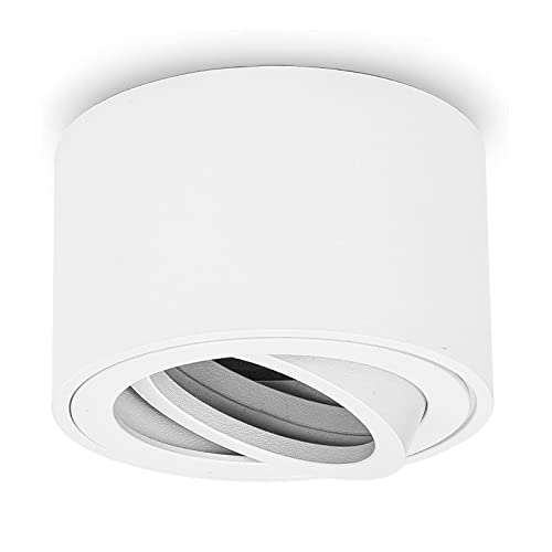 URing Aufbauspot Weiß Schwenkbar Flach, Aufbaustrahler Deckenspot Aufputz für LED Module 230V, Aufputzleuchte Rund Decken Deckenleuchte Spot Ø 80x50 mm, Aluminium Matt, Glühbirne nicht inklusive von URing