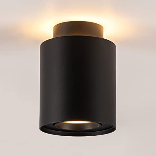 URing LED Aufbauspot Schwenkbar 6W+5W Deckenspots, Rund Aufbaustrahler Aufbauleuchte Deckenstrahler Für Wohnzimmer, GU10 3000K Warmweiß 230V, Matt Schwarz von URing