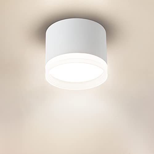 URing LED Deckenleuchte Aufputz Weiß Aufbauspot, 6W 4000K Neutralweiß Deckenspots, Rund LED Aufbaustrahler Aufbauleuchte Deckenstrahler inkl GX53 & Dekoration aus Acryl fur Wohnzimmer, 230V, Ø84MM von URing