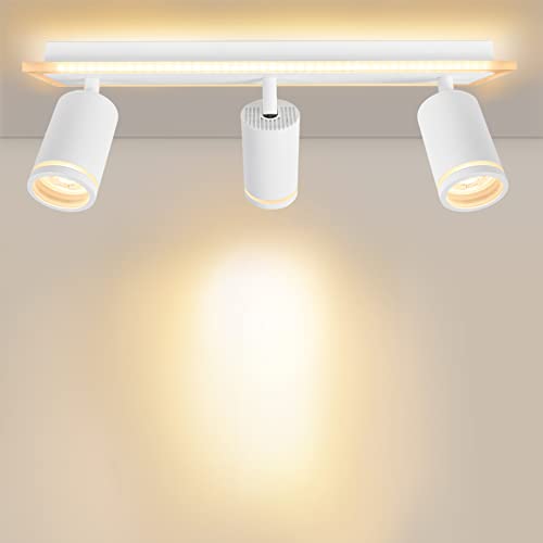 URing LED Deckenstrahler 3 flammig Schwenkbar, Deckenlampe Deckenleuchte mit unteres Glühen 10W+ 3x 5W GU10 2300LM, 3000K Warmweiß Deckenspots lampe decke strahler Wandspot Spot für Küche, Weiß matt von URing