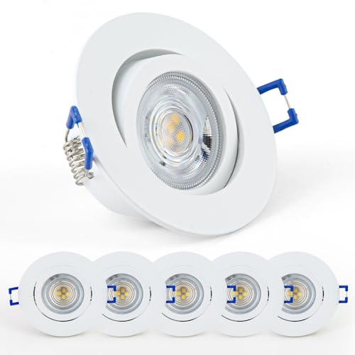 URing LED Einbaustrahler Dimmbar Deckenspots Schwenkbar, LED Spot 230V Einbauspots Weiß inkl wechselbarem 5W 650LM Neutralweiß 4000K Modul Flach bohrloch 68mm - 76mm, Rund für Wohnzimmer, 6 Stück von URing