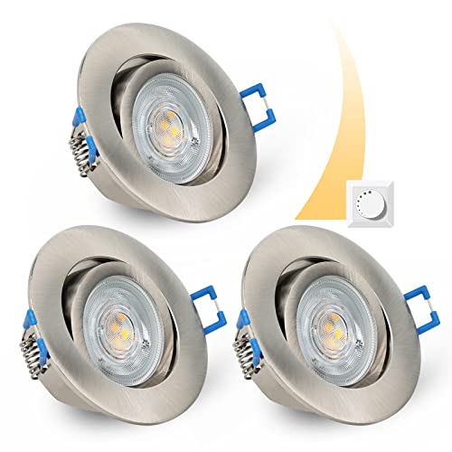 URing LED Einbaustrahler Schwenkbar Dimmbar, Deckenspots LED Spot Einbauspots inkl 230V 5W 650LM warmweiß 3000K LED Modul, bohrloch 68mm - 75mm spots deckenleuchte für Wohnzimmer, Badezimmer, Niquel von URing