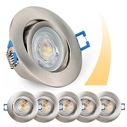 URing LED Einbaustrahler Schwenkbar Dimmbar, Deckenspots LED Spot Einbauspots inkl 230V 5W 650LM warmweiß 3000K LED Modul, bohrloch 68mm - 75mm spots deckenleuchte für Wohnzimmer, Badezimmer, Niquel von URing