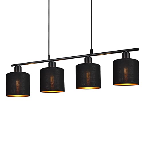 URing Pendelleuchte Vintage 4 flammig Schwarz - Hängelampe Esstisch E14 Pendellampe Wohnzimmerlampe Esstischlampe Retro lampe für Küche Schlafzimmer, Höhenverstellbar 140CM, Ohne Leuchtmittel von URing