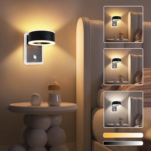 URing LED Wandleuchte Innen Wandlampe - Flurlampe LED Wandlicht mit Schalter Stufenloses Dimmbar 350° Drehbare Ring Touch Control 3 Farbmodi Modern Design für Wohnzimmer Schlafzimmer, Schwarz UR376 von URing