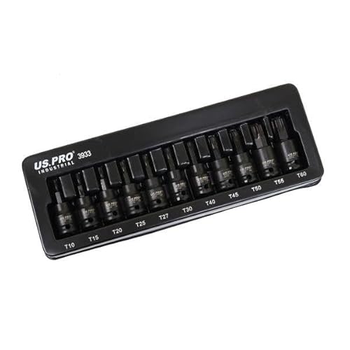 US PRO INDUSTRIAL 11 x 3/8 Zoll DR Impact Torx Stern-Bit-Steckschlüssel-Set, T10 – T60 3933 von US PRO INDUSTRIAL