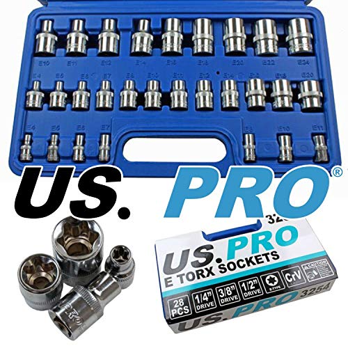 US PRO 28 Stück 1/4" 3/8" 1/2" E-Torx Steckschlüsselsatz E4 - E24 3254 von US PRO