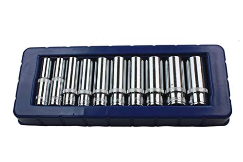 US PRO 3237 10pc DR Deep Sockets Set 10-19mm Steckschlüsseleinsätze, 3/8 Zoll, 10-19 mm, blau von US PRO