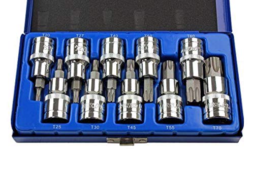 US PRO 3413 10PC Dr Socket Tools 10-teiliges Steckschlüssel-Set für Torx-Bits, 1,27 cm (1/2 Zoll), T20-T70, blau, Variety Pack von US PRO