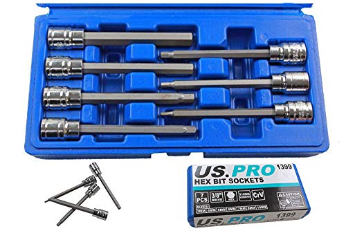 US PRO B1123 Lange 7-teiliges 3/8-Zoll-Sechskant-Bit-Steckschlüssel-Set, 3-10 mm Inbusschlüssel von US PRO