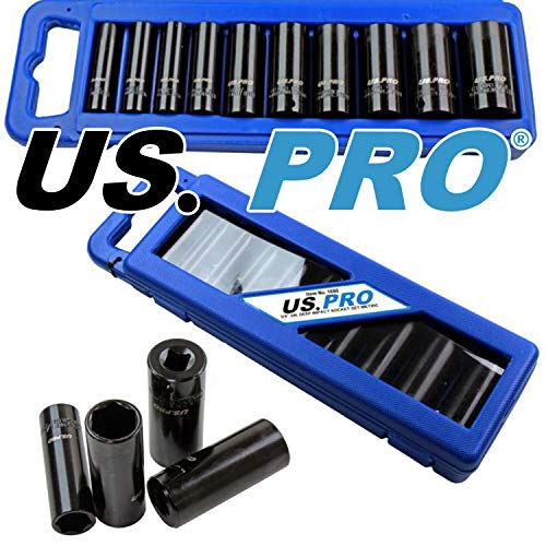 US PRO B1680 Steckschlüssel-Set, 10-teilig, 0,95 cm (3/8 Zoll), tief, metrisch, 10-24 mm, Blau von US PRO