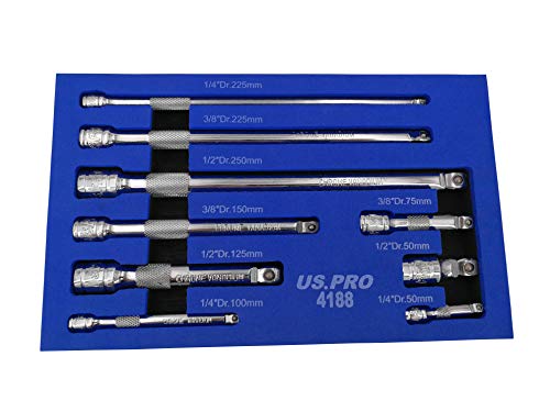 US PRO B4188 9pc Wobble Bar Extension Tools 9-teiliges Wackelstangen-Verlängerungs-Set 1/4 3/8 1/2 DR, blau von US PRO