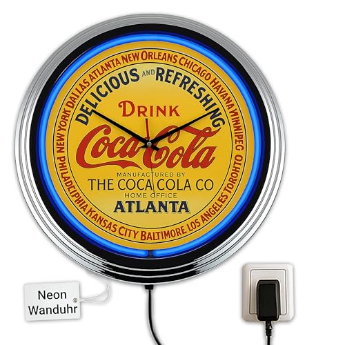 US-Way.de Neon Clock Coke-Atlanta WallClock Deko-Clock LeuchtClock USA 50's Style Retro NeonClock Dining Room Kitchen Living Room Office (Blue) von US-Way.de