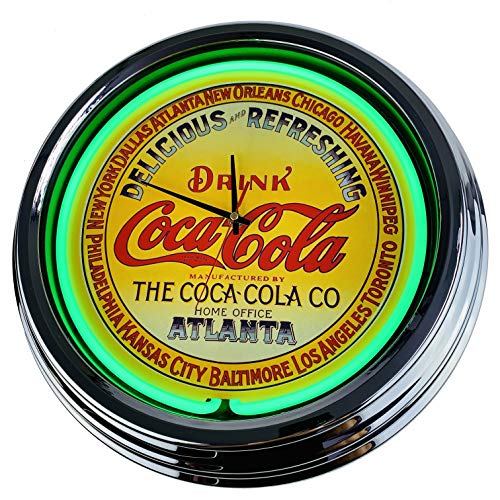 Neon Clock Coke-Atlanta WallClock Deko-Clock LeuchtClock USA 50's Style Retro NeonClock Dining Room Kitchen Living Room Office (Green) von US-Way.de