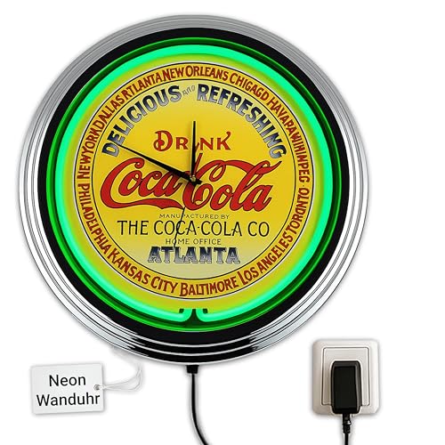 US-Way.de Atlanta WallClock Deko-Clock – 44 cm Durchmesser, Deko-Wanduhr ohne Tickgeräusche und gut lesbares Display, USA 50er-Jahre-Stil Neon-Uhr für Küche, Wohnzimmer, Büro (Grün) von US-Way.de
