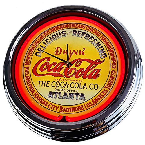 Neon Clock Coke-Atlanta WallClock Deko-Clock LeuchtClock USA 50's Style Retro NeonClock Dining Room Kitchen Living Room Office (Red) von US-Way.de