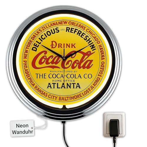 US-Way.de Retro Neon Wanduhr – 44 cm Durchmesser, Batteriebetriebene, Deko-Wanduhr ohne Tickgeräusche und gut lesbares Display, USA 50er-Jahre-Stil Neon-Uhr für Küche, Wohnzimmer, Büro (White) von US-Way.de