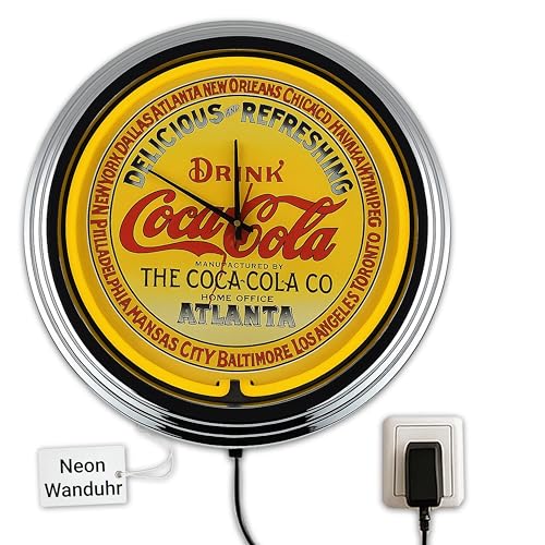 US-Way.de Atlanta WallClock Deko-Clock – 44 cm Durchmesser, Deko-Wanduhr ohne Tickgeräusche und gut lesbares Display, USA 50er-Jahre-Stil Neon-Uhr für Küche, Wohnzimmer, Büro (Gelb) von US-Way.de