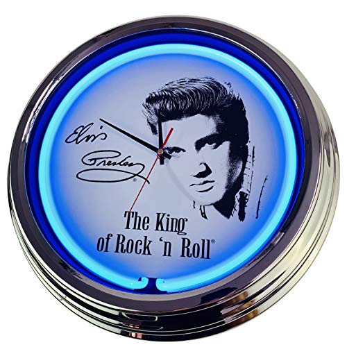 Neon Clock Elvis Presley WallClock Deko-Clock LeuchtClock USA 50's Style Retro NeonClock Dining Room Kitchen Living Room Office (Blue) von US-Way.de