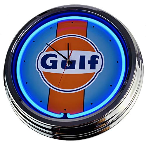 Neon Clock Gulf Racing WallClock Deko-Clock LeuchtClock USA 50's Style Retro NeonClock Dining Room Kitchen Living Room Office (Blue) von US-Way e.K.