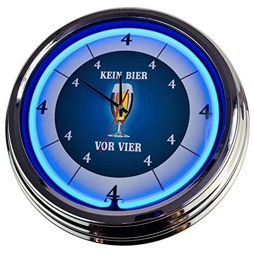 Neon Clock Kein Bier vor 4" WallClock Deko-Clock LeuchtClock USA 50's Style Retro NeonClock Dining Room Kitchen Living Room Office (Blue) von US-Way.de
